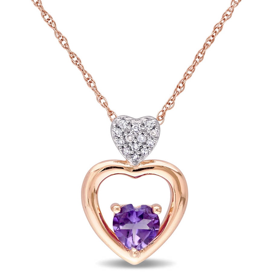 Tangelo 3 8 Carat T.G.W Amethyst and Diamond-Accent 10kt Rose Gold Tiered Heart Pendant, 17" by Tangelo