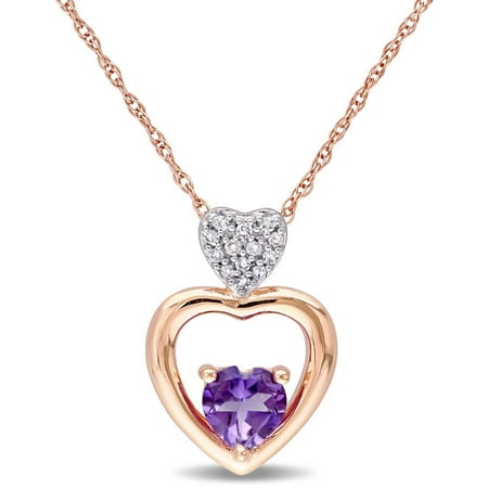 Tangelo 3/8 Carat T.G.W Amethyst and Diamond-Accent 10kt Rose Gold Tiered Heart Pendant, 17
