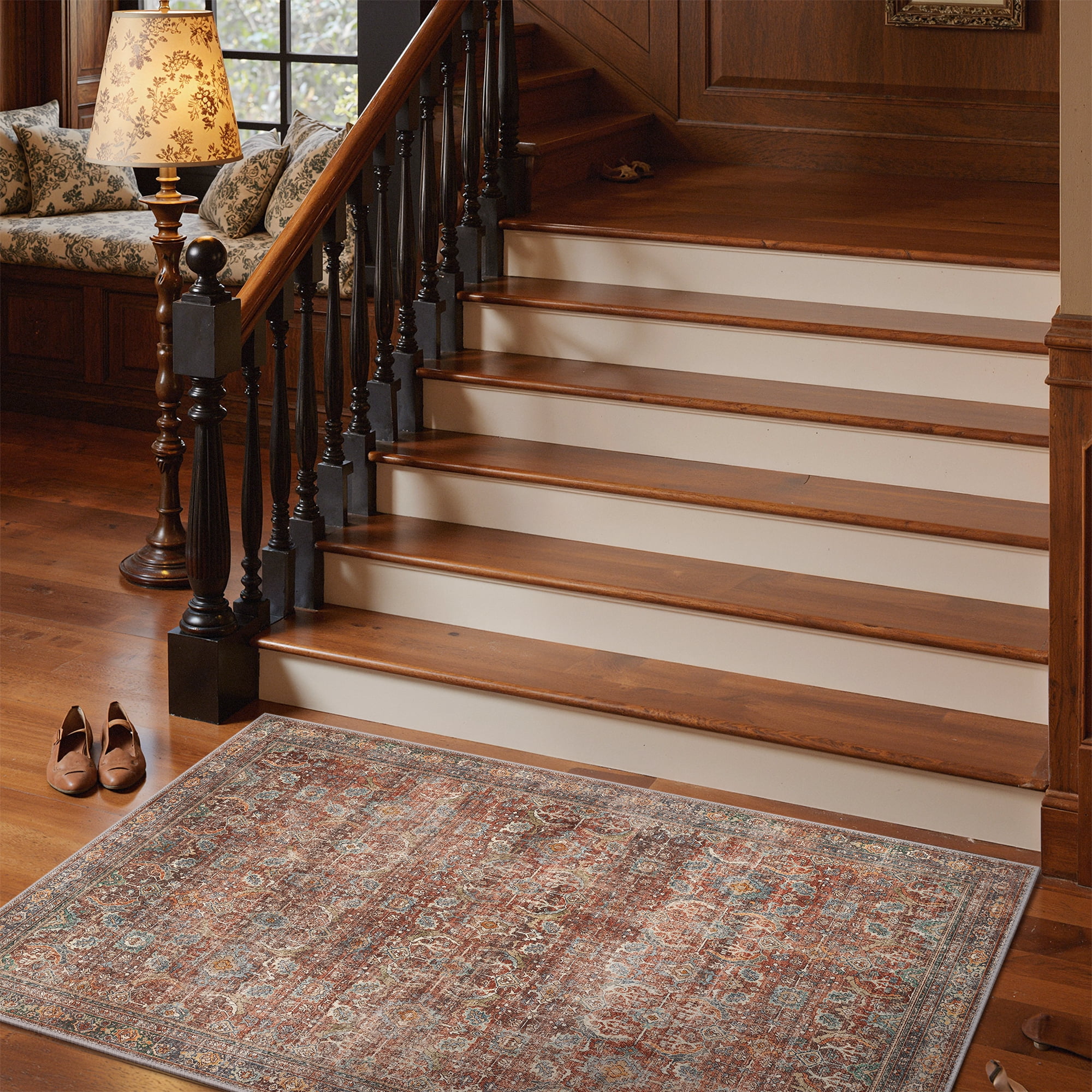 KUETH 2'x3' Area Rugs for Living Room, Non Slip Machine Washable Vintage Indoor Rug, Ultra Thin Chenille Print Rug for Bedroom Dining Room Home Office