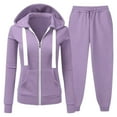 thumbnail image 4 of Womens 2 Piece Sweatsuits Sets Zip Up Hoodie With Jogger Sweatpants Matching Sets Casual Fall Tracksuit Two Piece Outfit Loungewear Purple L, 4 of 4