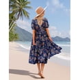 thumbnail image 3 of Vestido midi YESNO de verano con estampado floral, cuello en V, manga abullonada, 2XL, para mujer, 3 of 5