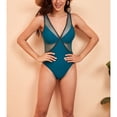 thumbnail image 2 of Traje de baño para mujer, 1 pieza, cuello en V, malla, empalme hueco, almohadilla de sujetador extraíble, fuerte elasticidad, breve traje de baño, traje de baño verde S, 2 of 6