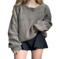 thumbnail image 1 of Femmes Printemps Automne Casual Pull Gris Manches Longues O Cou Encolure Dégagée, 1 of 6