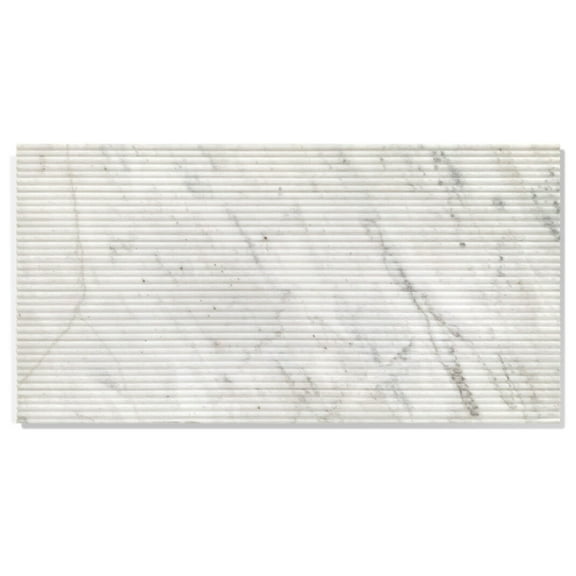 12x24 Inch White Marble Wall Tiles | Natural Genuine Marble with OL Textured Finish & 3D Fluted Design | 4-Piece Box for Interior/Commercial Wall Decor