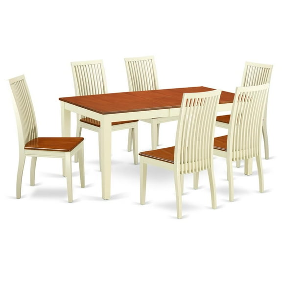 East West Furniture Nicoli 7-piece Wood Table and Dining Chair Set in Cherry