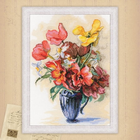UPC: 4743348410204 | Tulips and daffodils M886 Counted Cross Stitch Kit