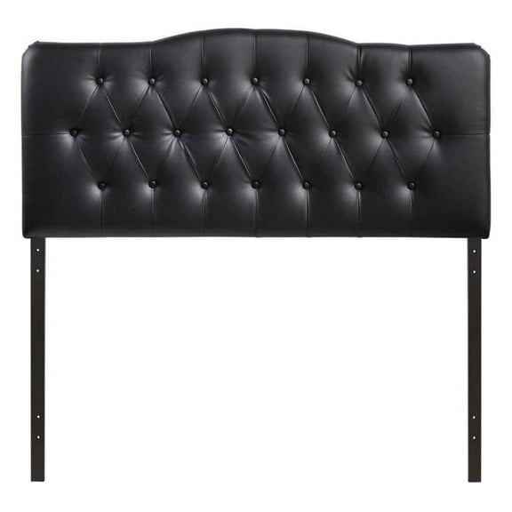 Drevy Annabel Tufted Button Faux Leather Upholstered Queen Headboard in Black