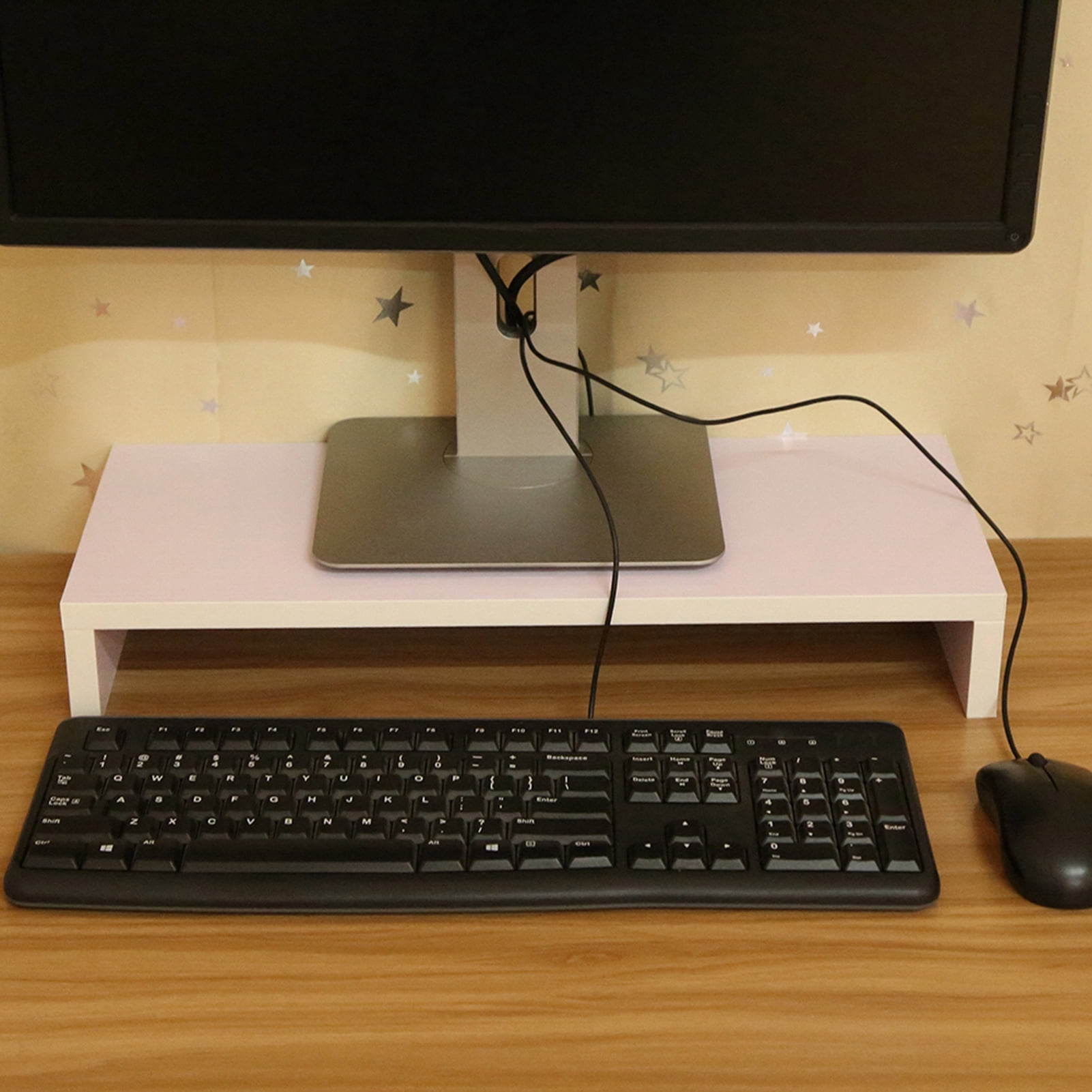 Yajisi Wooden Monitor Stand LED LCD Computer Riser Desktop Organizer Display Shelf Space Saving Design Ergonomic Viewing Height For Home Office Desk, Purplish White (19.68 inches / 50 cm)