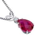 thumbnail image 3 of PEORA 14K White Gold 2.50 Carats Created Ruby with Genuine Diamond Pendant, Elegant Teardrop Solitaire, AAA Grade Pear Shape 10x7mm, 3 of 5