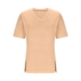 thumbnail image 5 of Turilly Fashion Women's Plus Size Tops Solid Color Hem Slit Short Sleeved V-Neck Pullover Loose Fit Top, 5 of 6