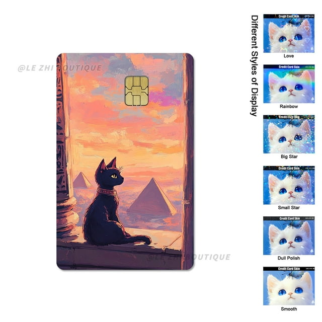 Cute Black Cat Cartoon PVC Film Skin Sticker for Debit Card Credit Bank Card Sticker Shining Rainbow Stars Love Card Sticker