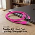 thumbnail image 2 of Powertek Neon Pink Silicone USB-A to Lightning Cable 6ft MFi Certified Fast Charging iPhone Charger Cord, Durable Tangle-Free Sync Cable for iPhone, iPad & iPod, 2 of 6