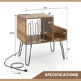 thumbnail image 3 of GOFLAME Record Player Stand, Turntable Stand with Charging Station, Vinyl Storage End Table with Metal Legs, Mid-Century Record Player Table for Study, Bedroom, Living Room, Rustic Brown, 3 of 9