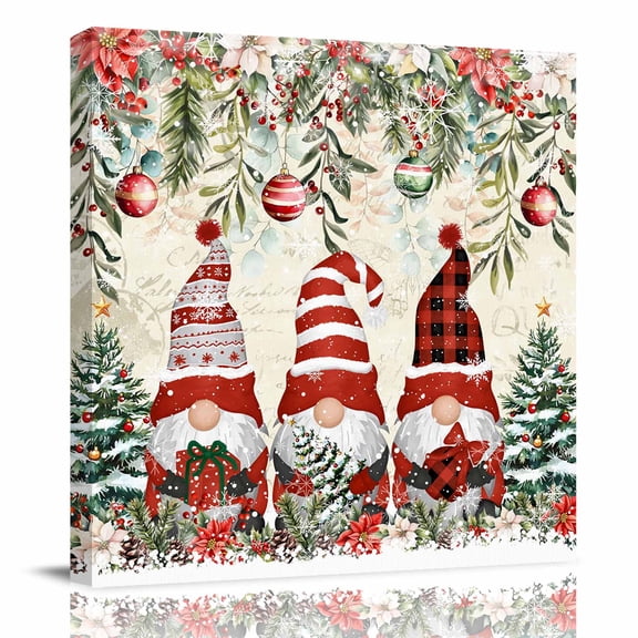 Canvas Print Wall Art Oil Paintings Vintage Christmas Gnomes Picture Prints Artwork for Living Room Kitchen Bathroom Bedroom