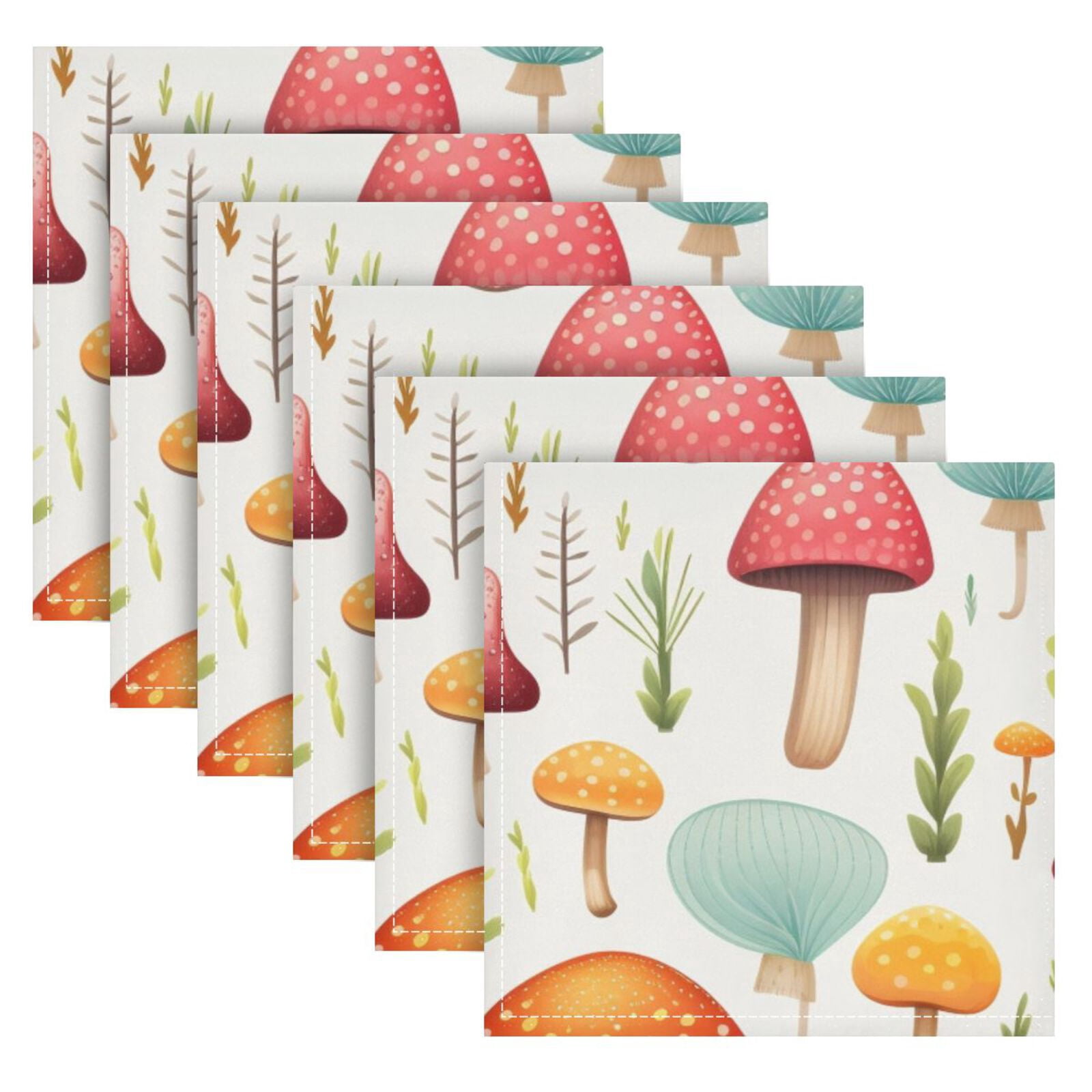 JSTEL Mushrooms Cloth Napkins Set of 6, 20x20 Inch Washable and Reusable Napkin for Decoupage Dinner Party Everyday Use