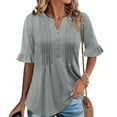 thumbnail image 2 of Fanxing Womens Elbow Length Sleeve T Shirts with Ruffled V Neck Tunic Pleated Shirred Shirts Gray,L, 2 of 8