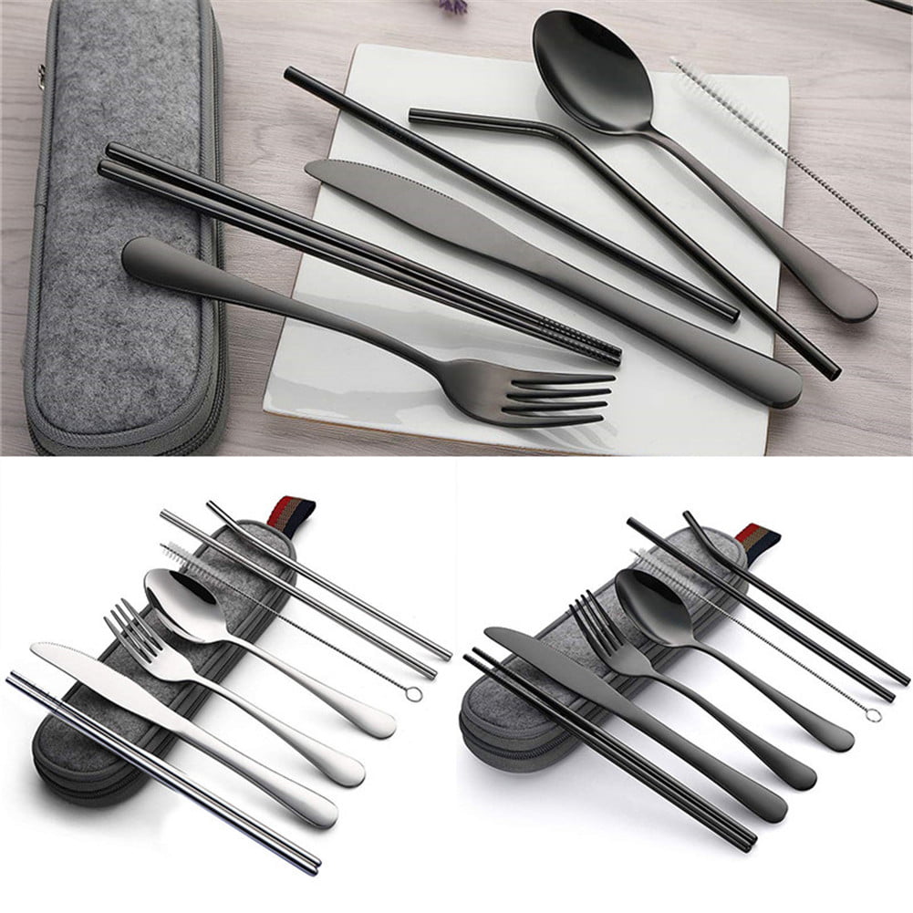 AU 8x Portable Stainless Steel Tableware Dinnerware Travel Camping Cutlery Set 