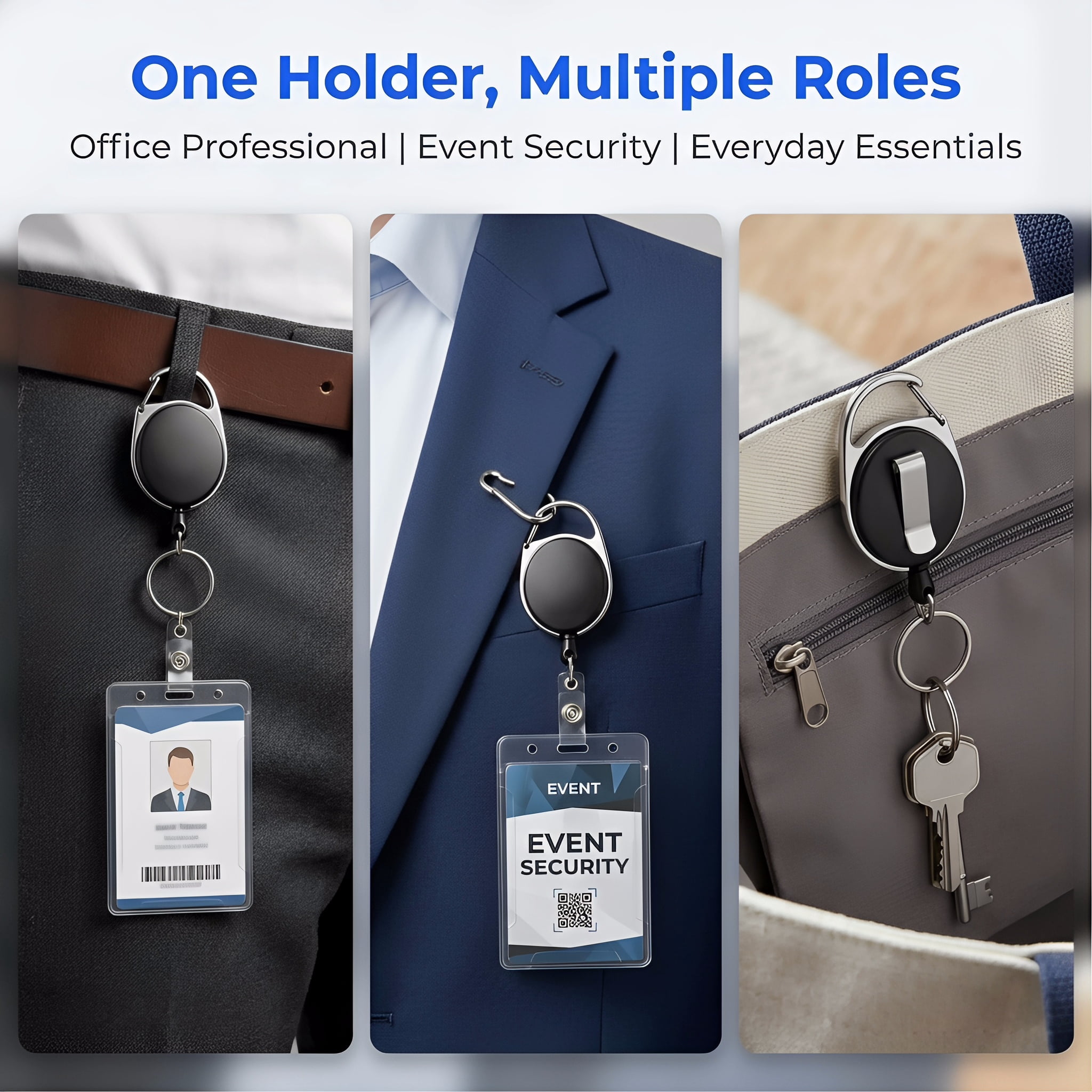 30 Packs Heave Duty Badge Reels Retractable with Carabiner Belt Clip and Key Ring,(Black, 26.5 Inch Pull Cord)