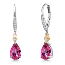 Gem Stone King 925 Silver and 10K Yellow Gold Pure Pink Mystic Topaz and White Lab Grown Diamond Dangle Earrings for Women | 3.22 Cttw | Gemstone November Birthstone | Pear Shape 9X6MM