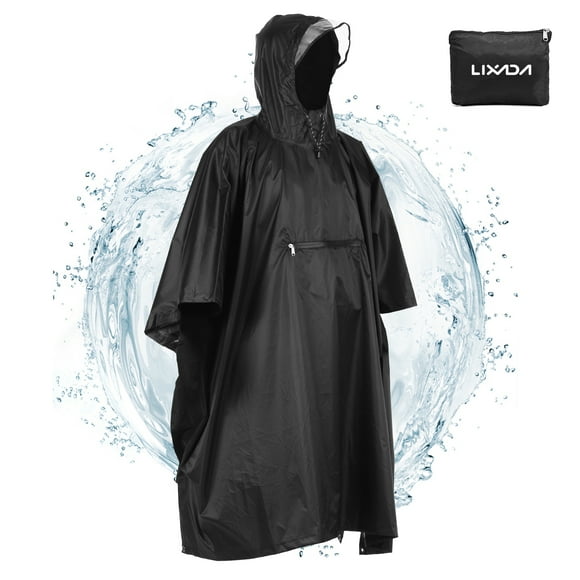 Lixada Hooded Rain Poncho Waterproof Raincoat Jacket Cycling Rain Cover for Outdoor Camping Hiking Fishing