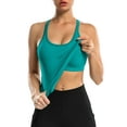thumbnail image 4 of Attraco Women Solid Ribbed Workout Tank Tops Builting in Bra Tight Racerback Scoop Neck Sports Top, 4 of 6