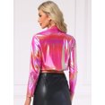 thumbnail image 3 of DARING DIVA Women's Cropped Jacket Metallic Stand Collar Long Sleeve Crop Jackets M Wine Red, 3 of 6