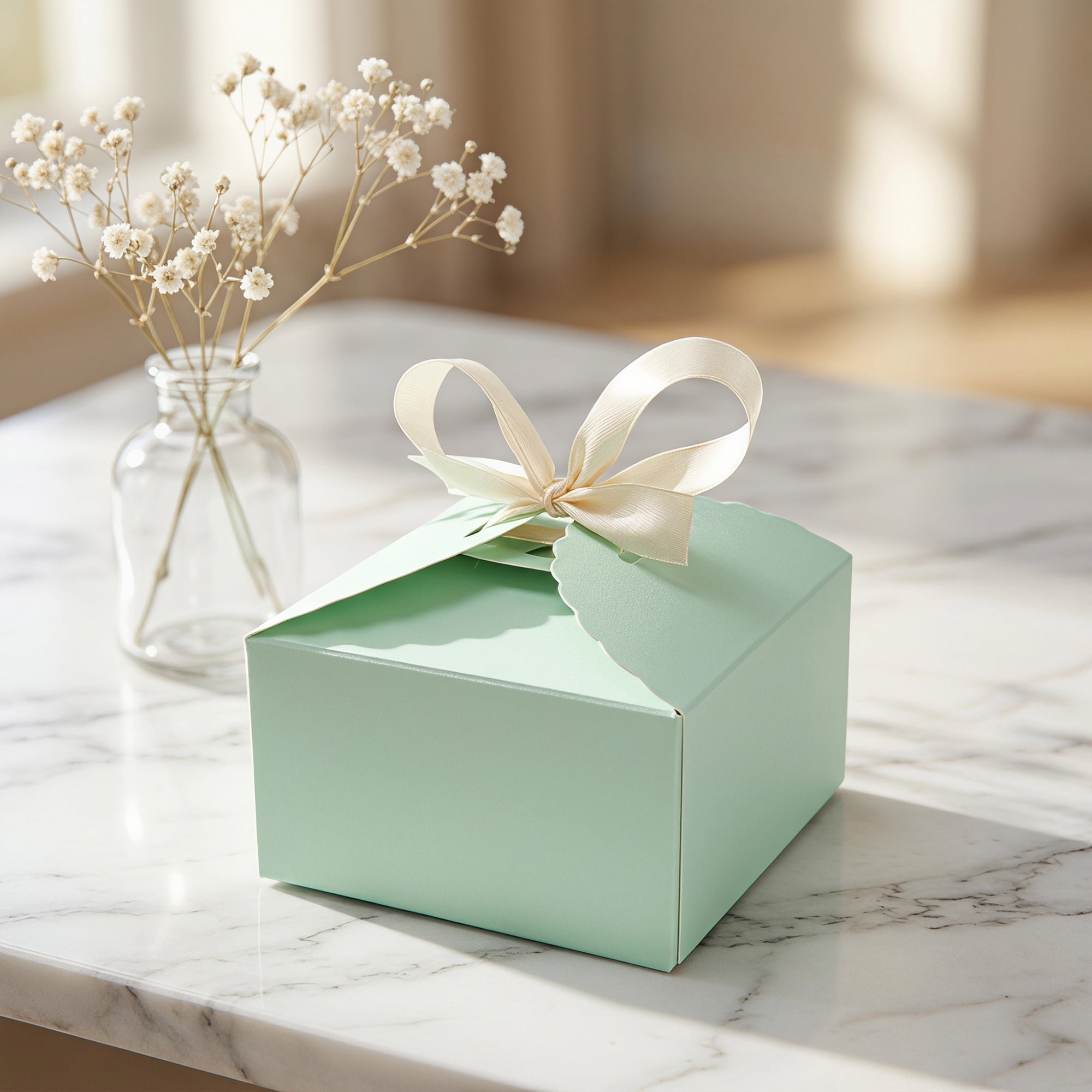 Unique Bargains Flat Favor Gift Boxes for Pastry Gift Wrapping Supplies 3.5"x3.5"x2" Green