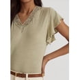 thumbnail image 3 of LAUREN RALPH LAUREN Womens Green Lace Flutter Sleeve V Neck Top L, 3 of 3
