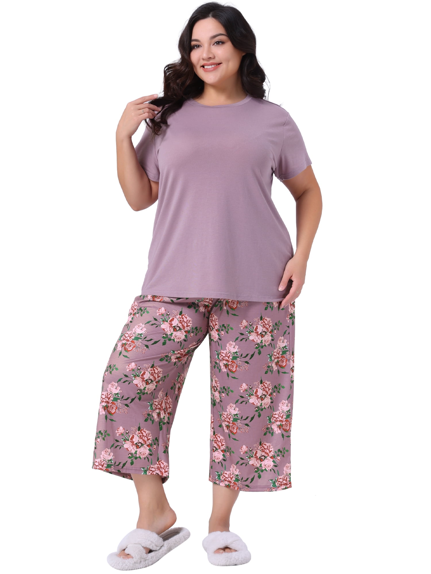 DARING DIVA Women's Plus Size 2-piece Short Sleeve Pajamas Set 2X Purple