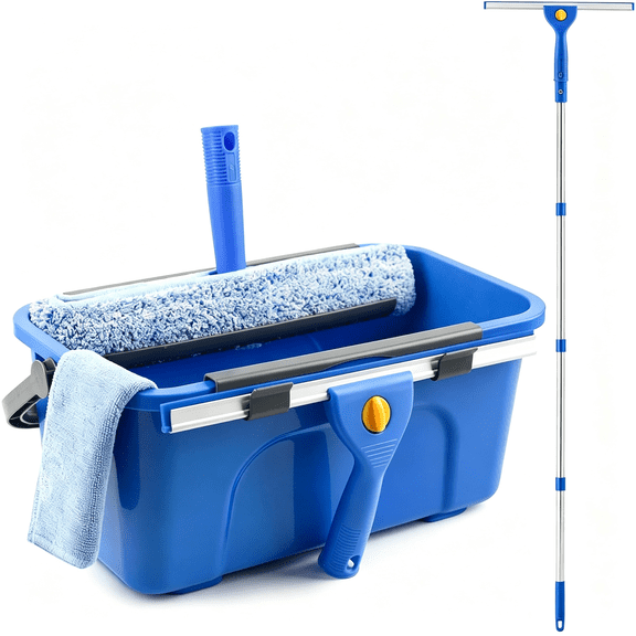 ACDANC Window Cleaning Kit with Bucket 3 Gallon,14" Window Squeegee and 15" Scrubber with 61" Long Handle,Professional Window Washing Equipment Cleaner Tool for Home Outdoor Commercial Use