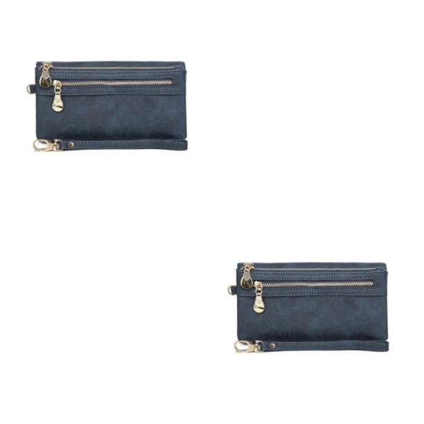 Sonducket Cartera de cuero PU para mujer con cremallera, carpeta de fotos, tarjetero, bolsillo con cremallera, monedero para mujer, regalo de Azul oscuro 2piezas