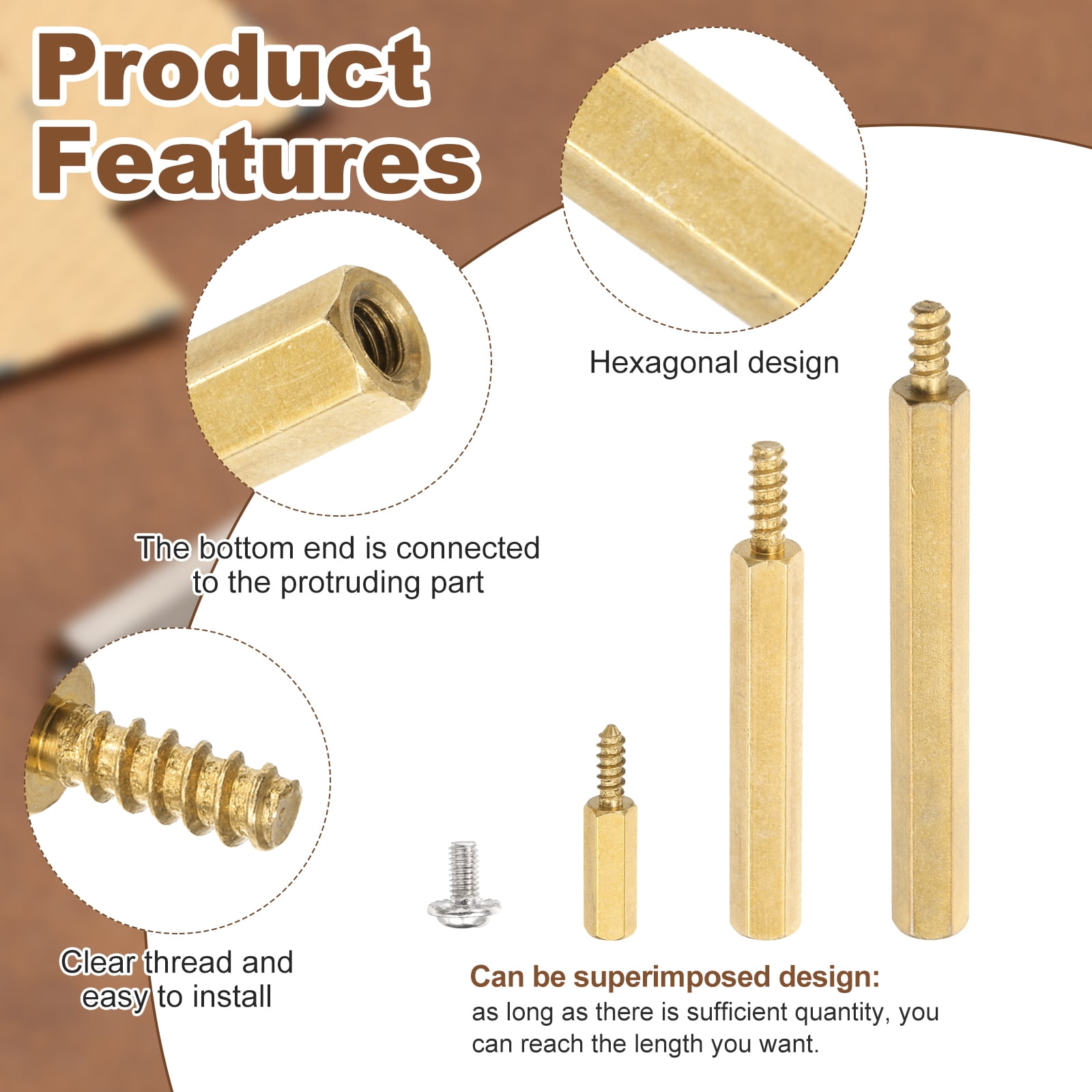 50 Set M3 x 6/8/10/15/20mm + 6mm Hex Motherboard Standoffs with Screw, Brass