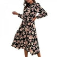 thumbnail image 2 of Liquidation Finale! Robe à Imprimé Floral pour Femmes, Col Montant, Manches Longues Bouffantes, Robe Trapèze en Mousseline, Fluide, de Soirée, Longue Maxi, 2 of 6