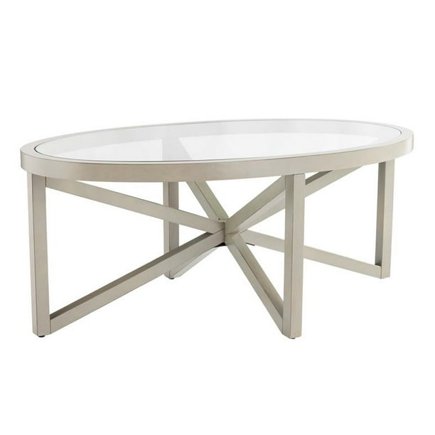 Southern Enterprises Brentwick Oval Glass Top Coffee Table in Gray