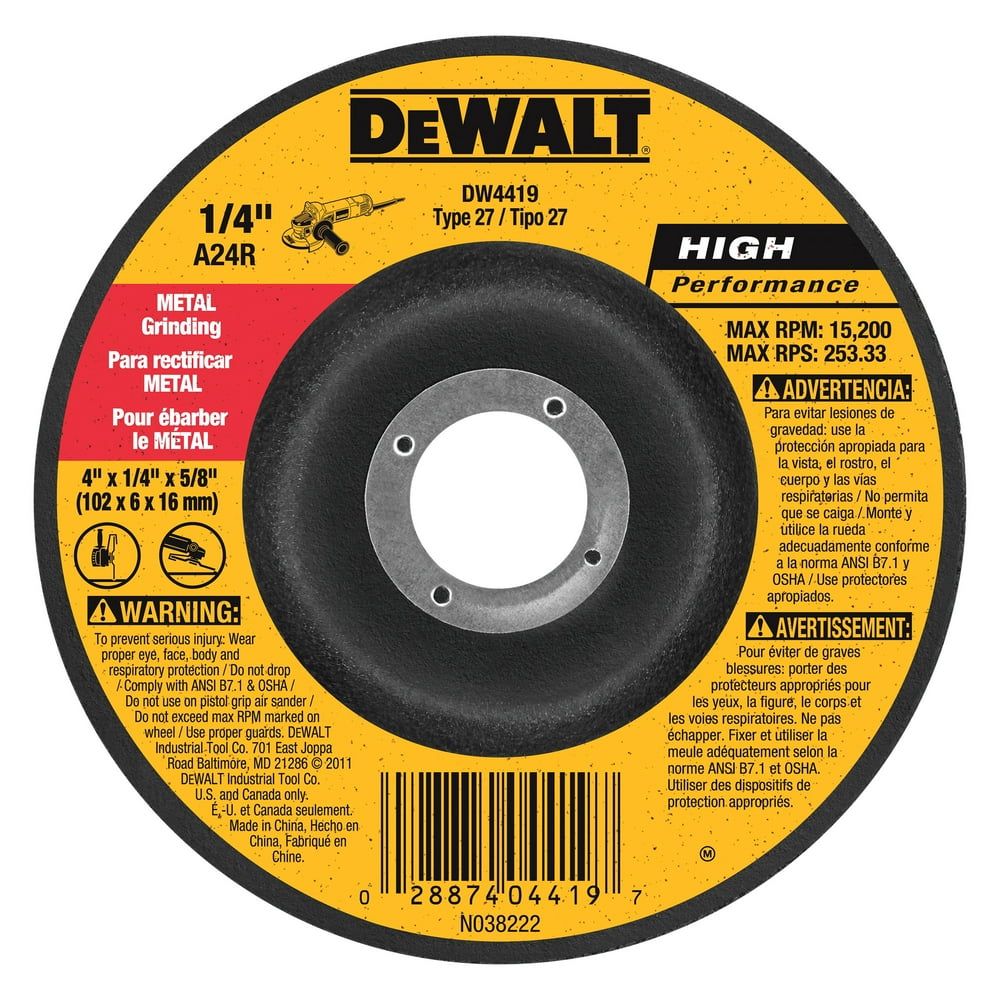 DeWALT DW4419 - HP 4" Type 27 Metal Grinding Wheel (1/4" Thickness, 5/8