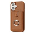 thumbnail image 6 of Wallet Phone Case Compatible with iPhone 16 Plus,With 360° Rotatable Finger Ring Holder Kickstand,Card Slots,PU Leather Shockproof Anti-fall Heavy Duty Rugged Phone Case,Brown, 6 of 12