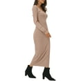 thumbnail image 4 of INSPIRE CHIC Women's Fall Winter V Neck Long Sleeve Slim Fit Casual Midi Dress S Brown, 4 of 5