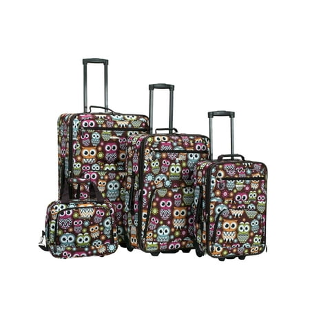 Rockland Jungle 4pc Softside Checked Luggage Set - Owl