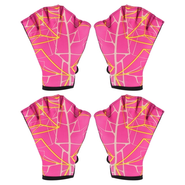 Unique Bargains Gants de Natation Aquatiques à Impression Résistants à l'Eau Rose Rouge 2 Paires