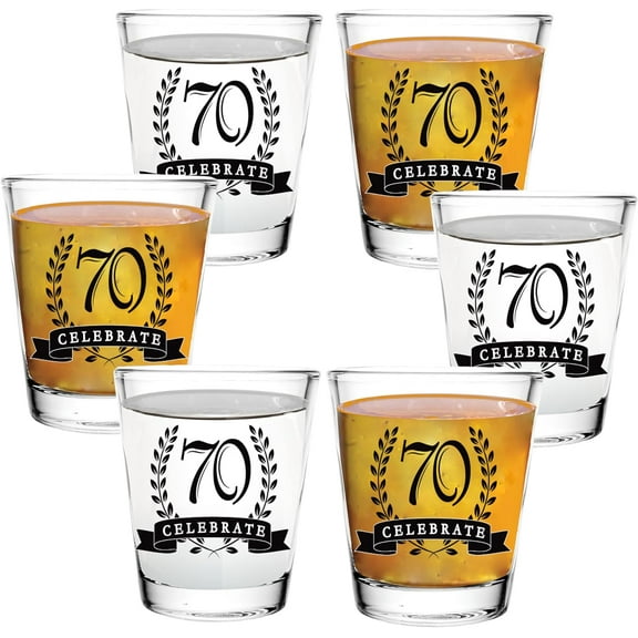 70th Birthday Shot Glass Set, 2oz Set of 6, With Gift Box