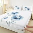 thumbnail image 3 of jejeloiu Ink Aesthetic Art Full Size Sheets,Retro Rustic Floral Bed Sheets,Blue White Sheet Sets For Kids,Ultra Soft Home Decor,4-Piece, 3 of 7