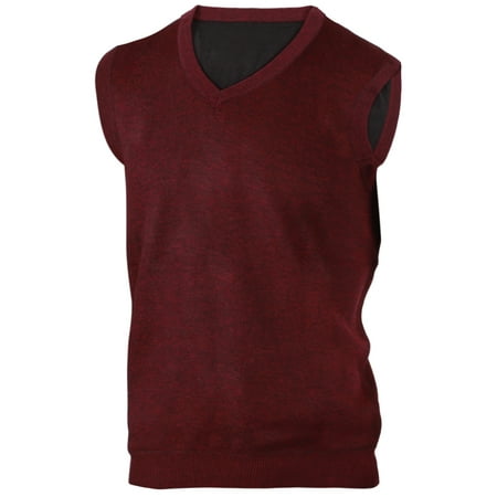 Enimay Mens' Argyle Plain V-Neck Sweater Vest Burgundy Size