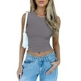thumbnail image 1 of Womens Summer Tank Tops Sleeveless Crewneck Knit Slim Fitted Side Ruched Casual Basic Shirt Gray L, 1 of 8