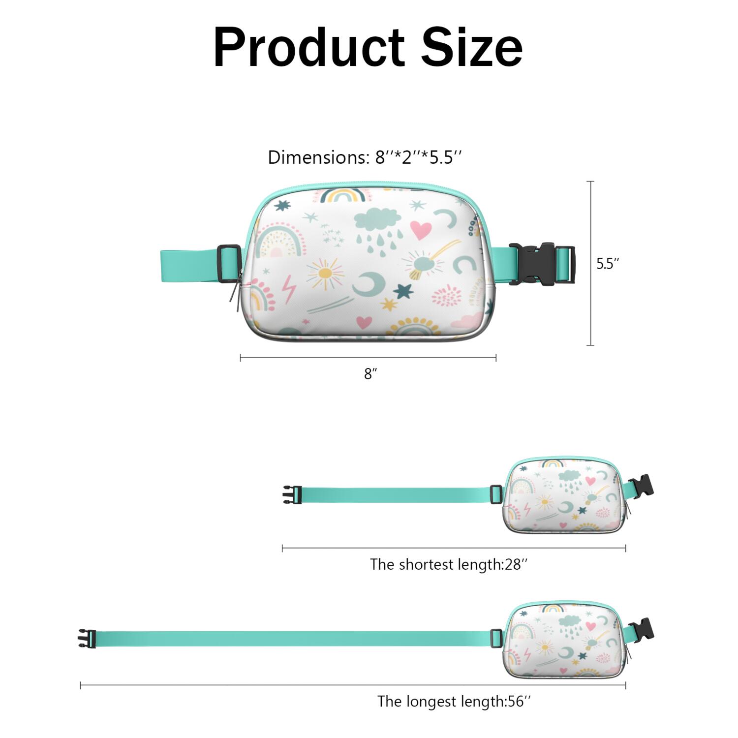 Belt Bag Fashion Adjustable Belt Bag for Travel Rainbow Cartoon HandsFree Running Belt for Jogging for Travel Daily Leisure