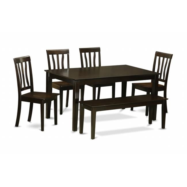 East West Furniture CAAN6-CAP-W 6 Piece Dining Table With Bench Set
