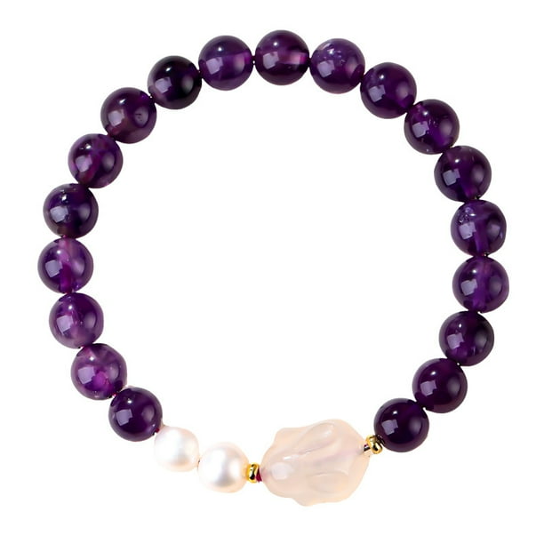 Pulsera de amatista para mujer con cuentas de cristal moradas de 8 mm
