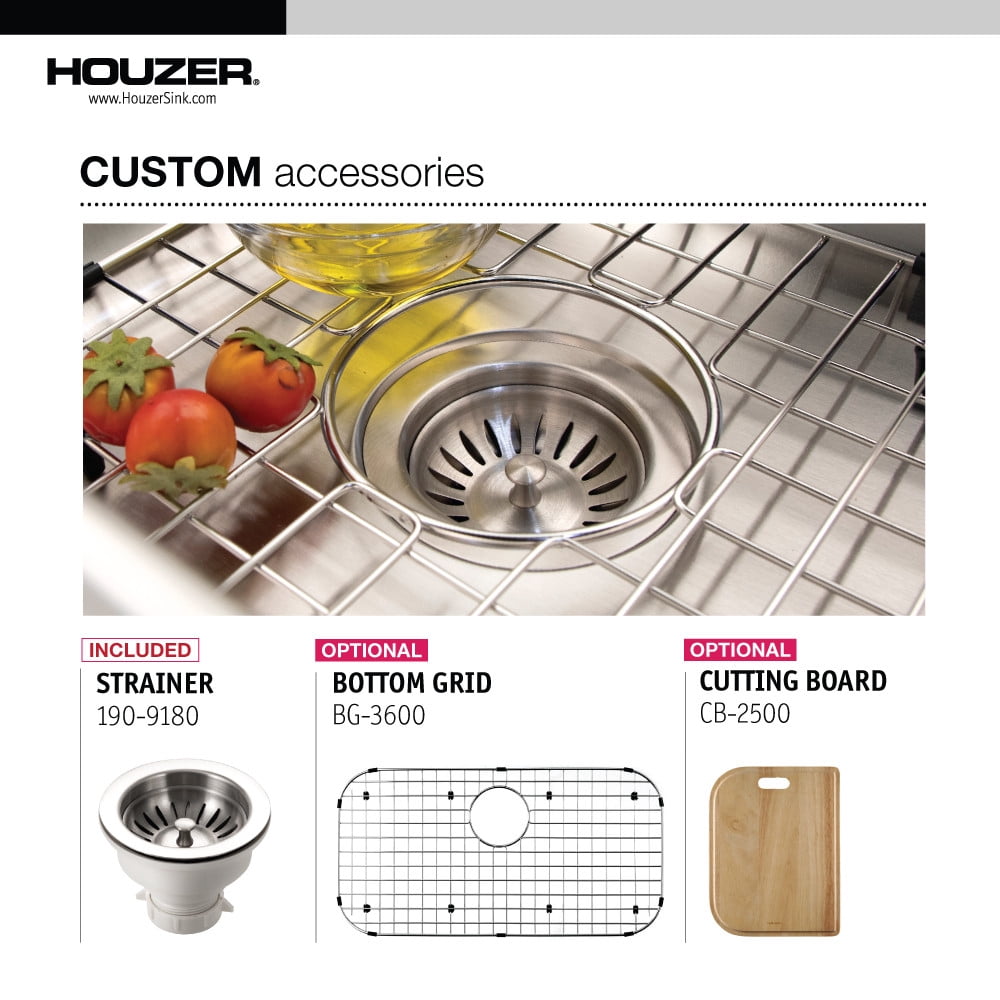 Houzer Premier 33 inch Stainless Steel Drop-in Topmount 1-hole Single Bowl Kitchen Sink with Strainer - PGS-3122-1-1