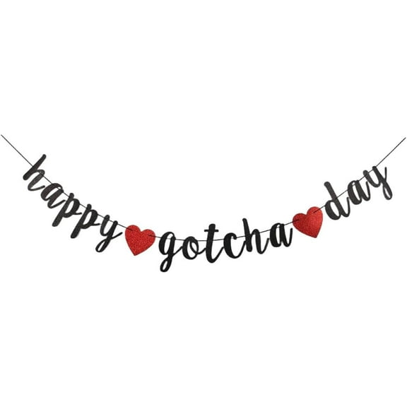 Happy Gotcha Day Banner, Black Paper Sign For Dog Cat Gotcha Party Decorations, Pet Party Bunting Supplies Garlands Backdrop