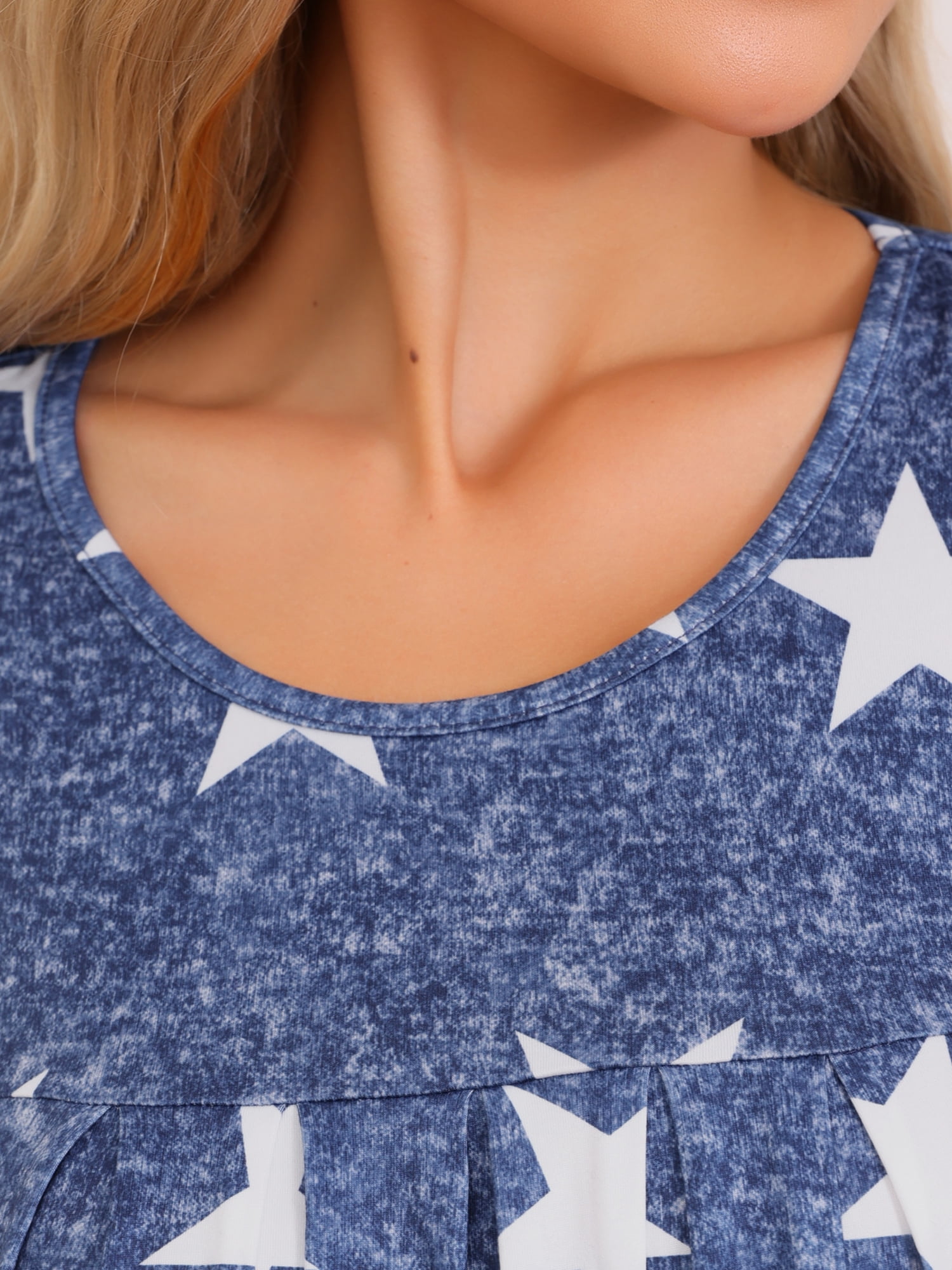 DARING DIVA Women's Pleated Front Short Sleeve Nightgown with Pockets XS Blue Star
