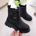 thumbnail image 4 of Girls Ankle Boots Bow Decor Side Zipper Booties Kids Trendy Simple Comfy Chunky Heel Non-Slip Shoes for School Wear Black 9.5 Little Kids, 4 of 7
